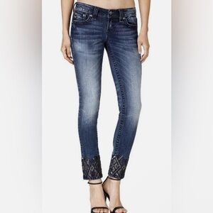 Miss Me Dark Blue Skinny Jeans with Embellished Cuffs